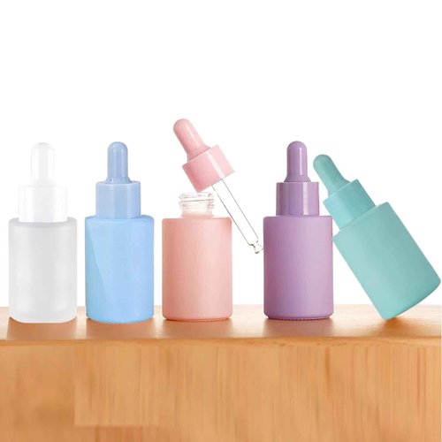 AGENIZ 4 Pack Glass Dropper Bottles, Clear Frosted with 2 Funnels & 2 Lotion Pumps, 30 ml Essential Oil Bottles