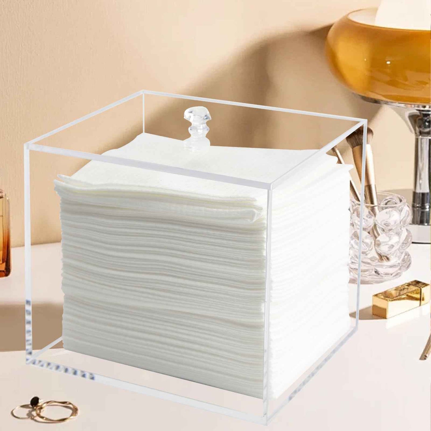 Weiai Face Towel Box, Acrylic Facial Disposable Towelettes Holder Container for XL Face Towels and Protects from Dust, Clear