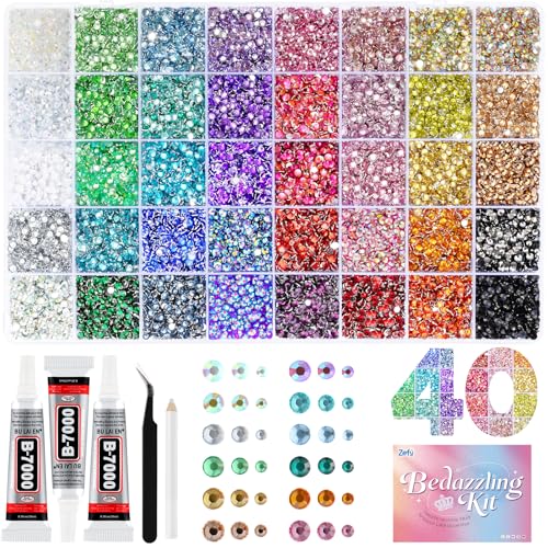 Zefy 43000 Rhinestones Bedazzling Kit, 40 Colors 2/3/4mm with Glue