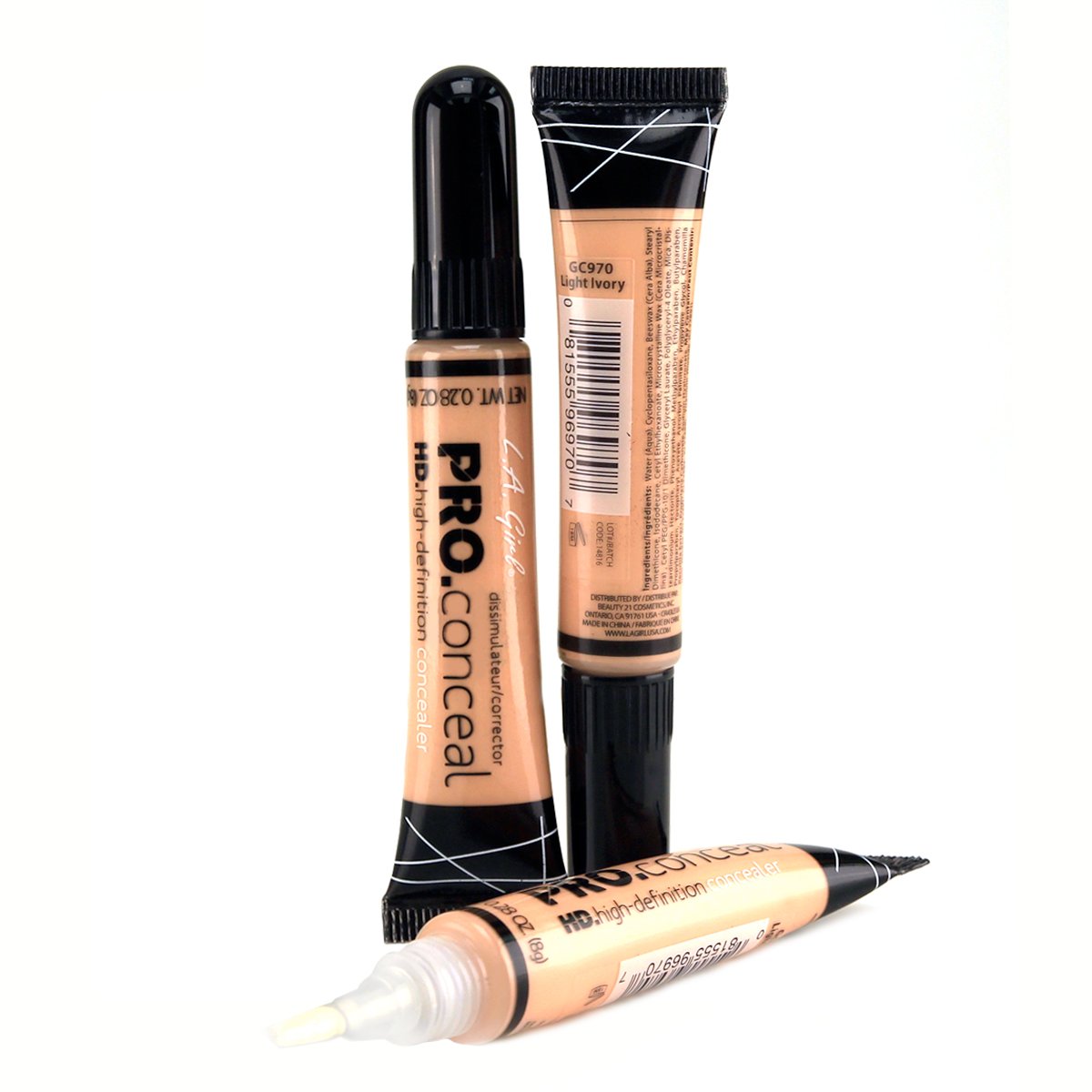 La Girl Hd Pro Conceal High Definition Concealer (Gc970-light Ivory) 3 pack