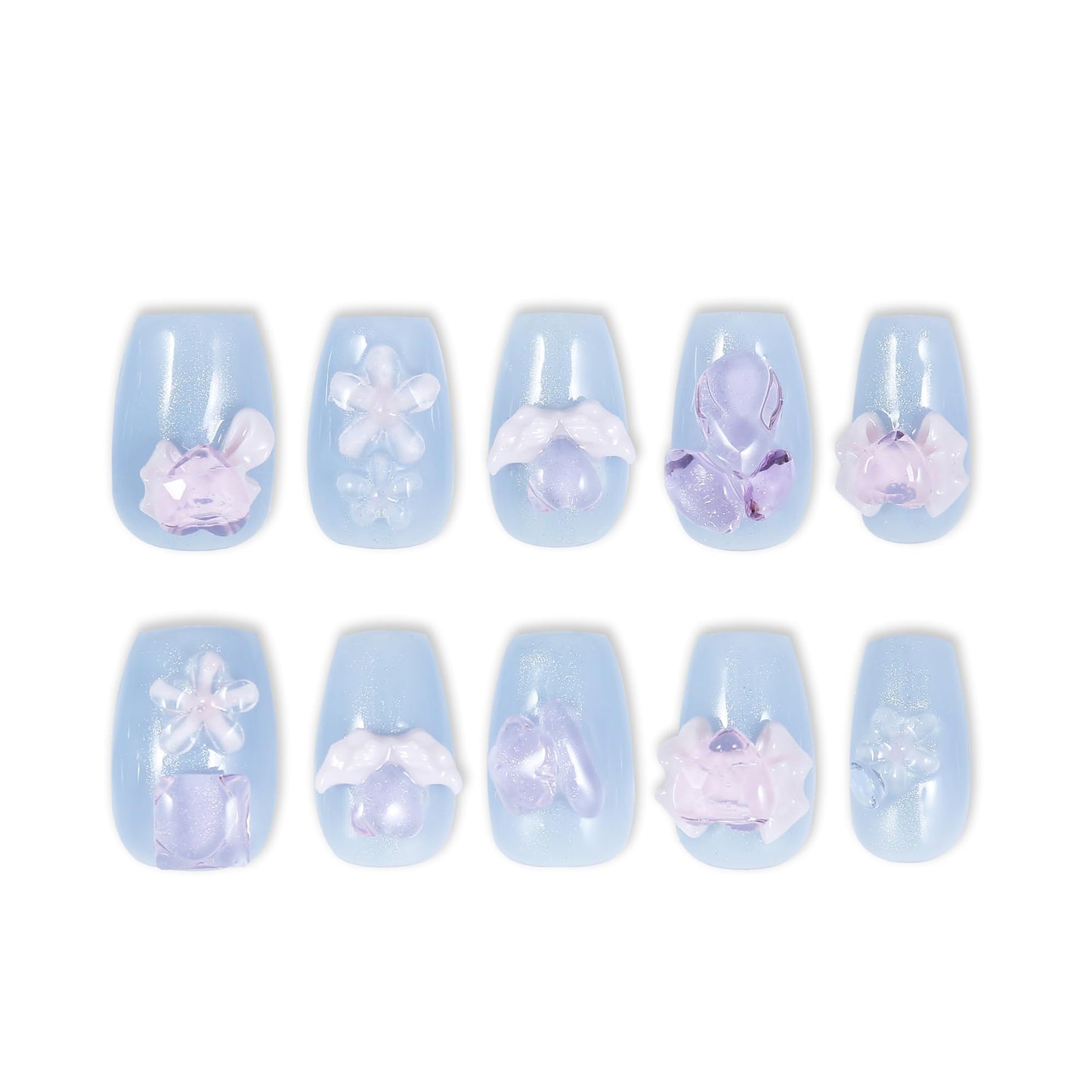 THCEVRLA Handmade Press On Nail Nails Medium Short Blue Eros Coffin Ballerina Fake Tip 3D Gel Design Art Charms Cute with Storage Box 10 Pcs Women's gift (S, Blue Eros)