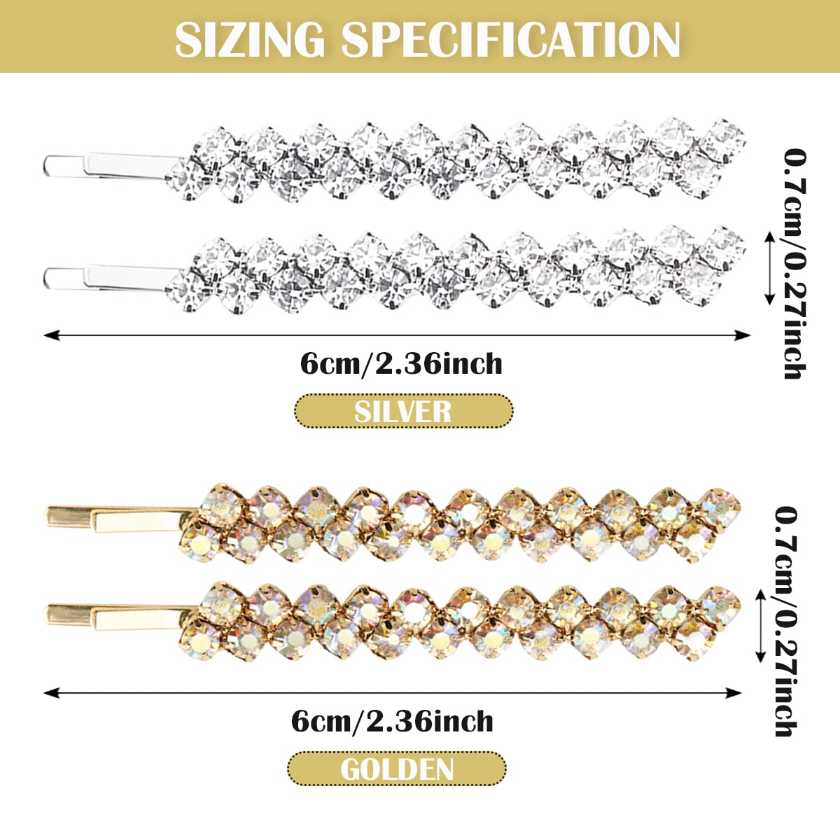 FERCAISH 4 Pcs Crystal Hair Pins, Simple Style Bangs Clip Rhinestone Hair Bobby Pins Sparkly Barrette for Women Girls Styling Accessories (Silver+Gold)