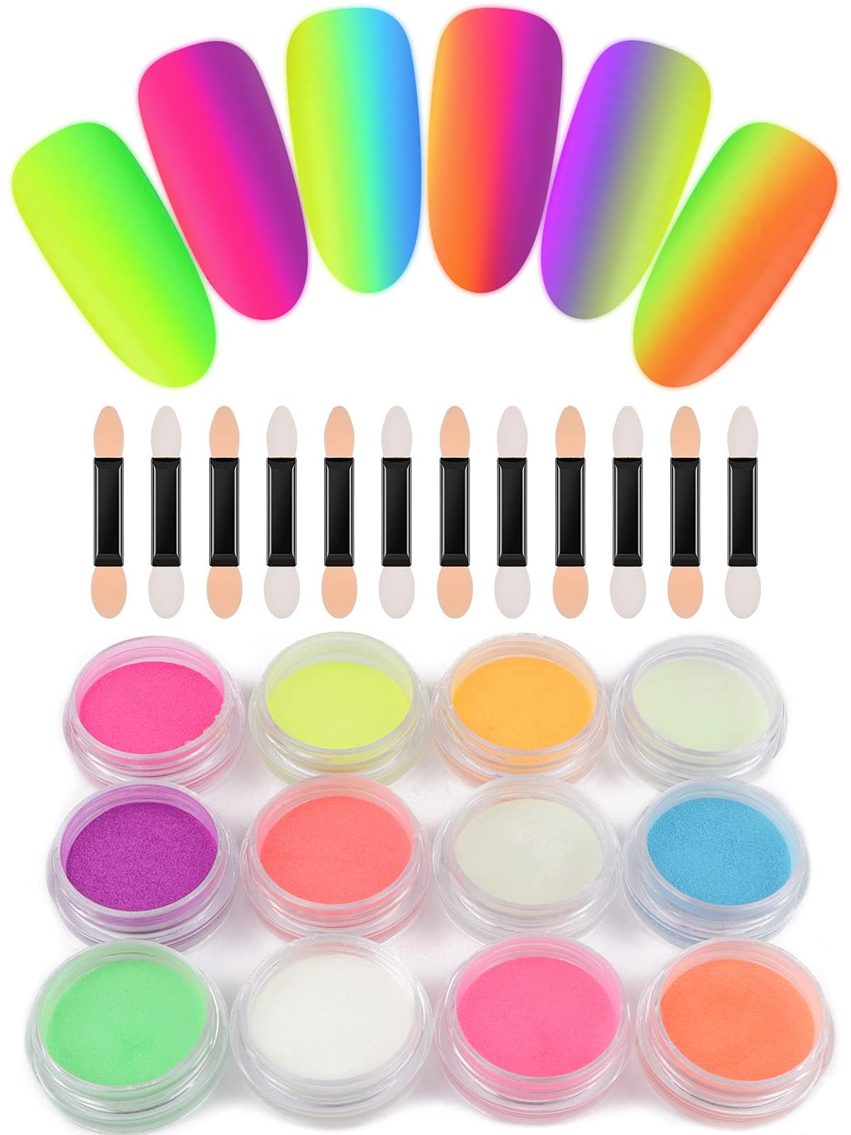 12 Boxes Luminous Pigment Nail Powder, Kalolary Neon Color Nail Powder Pigment Eyeshadow Powder UV Glow Fluorescent Matte Colorant Glow in The Dark Makeup