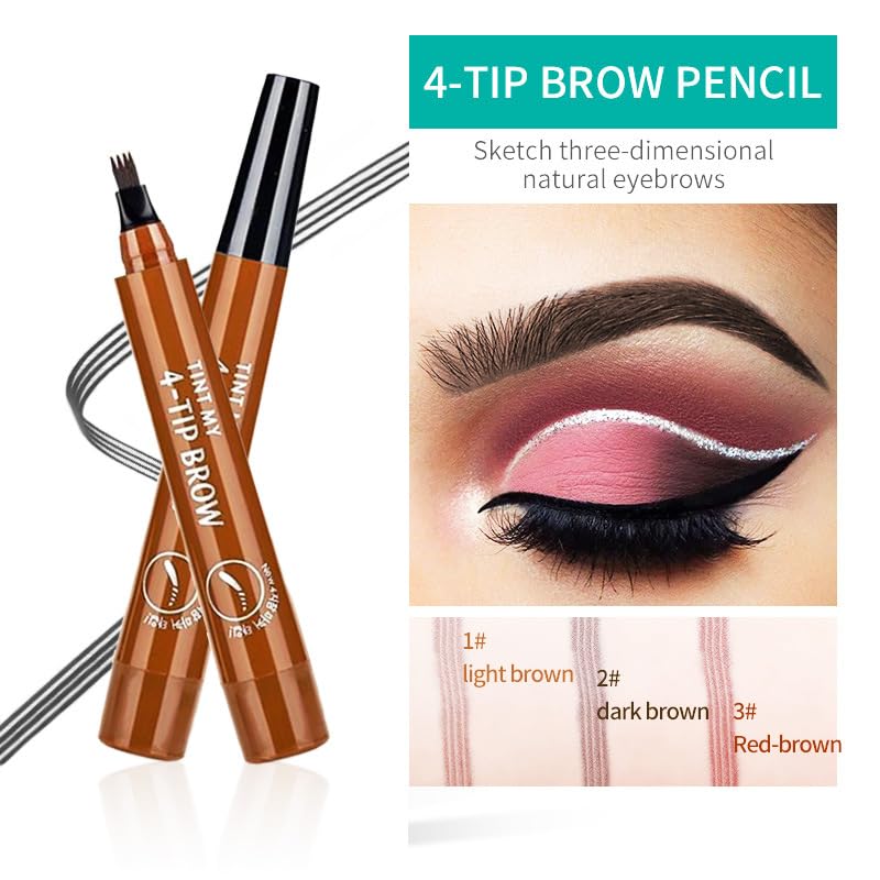 2024 Upgraded Magic Eyebrow Pencil - 3D Waterproof, Sweatproof & Long-Lasting All Day 4-Tip Microblading Brow Pen for Vivid & Hair-Like Brows Contouring & Precise Magic with 4 Fork (Light Brown)