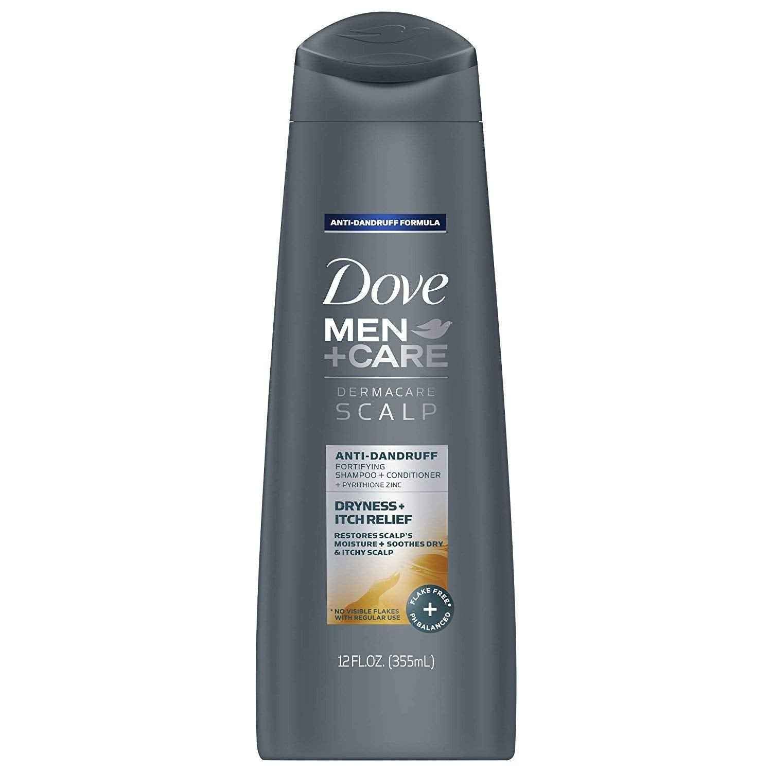 Dove Men + Care Dermacare Scalp - Anti-Dandruff Shampoo + Conditioner 2 in 1 - Dryness + Itch Relief - Net Wt. 12 FL OZ (355 mL) Per Bottle - Pack of 2 Bottles