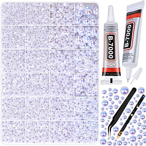 12900pcs Half Pearl Beads Assorted Sizes with Craft Glue