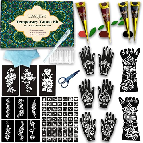 80 Pcs Temporary Tattoo Kit with Stencils & Cones