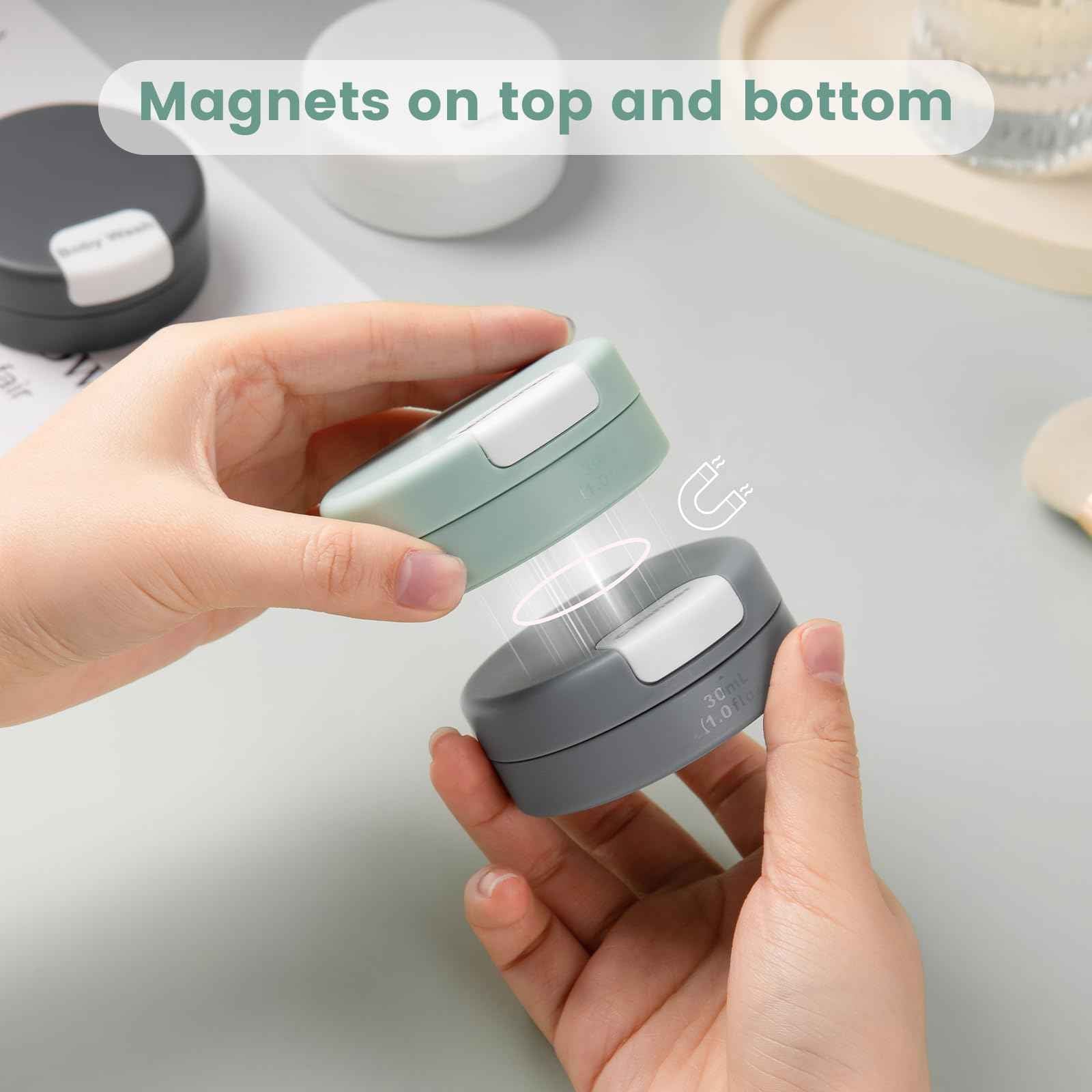 Mrsdry Travel Bottles & Magnetic Travel Capsules Set, Tsa Approved Size Containers, BPA Free Leak Proof Refillable Bottles with Labels