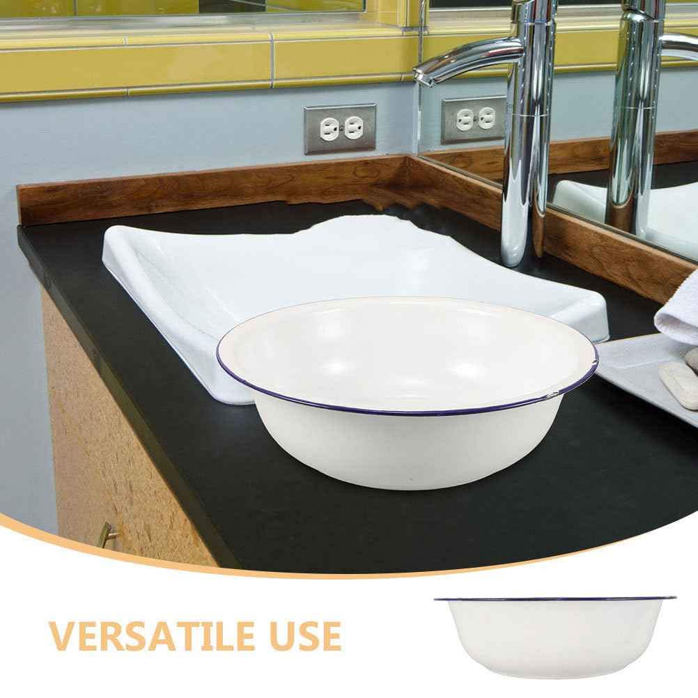 Healeved Enamel Wash Basin 32cm Large Enamel Mixing Bowl Face Washing Basin ware Salad Bowl Soup Bowl Sourdough Bowl Footbath