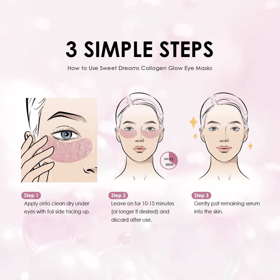 Sweet Dreams Collagen Glow Rose Gold Eye Masks l Under Eye Patches for Self Care Under Eye Patches Wrinkle Patches l Dark Circles Treatments - Collagen, Niacinamide, Hyaluronic aid, Peptides