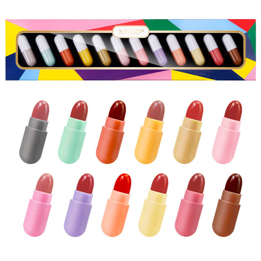 KISSIO Lipstick,Lipstick Set 12 Colors,Mini Matte Lipstick,Lip Capsules,Waterproof Long Lasting Mini Capsules Lipstick,Travel Friendly,Cruelty Free,2.33 Oz