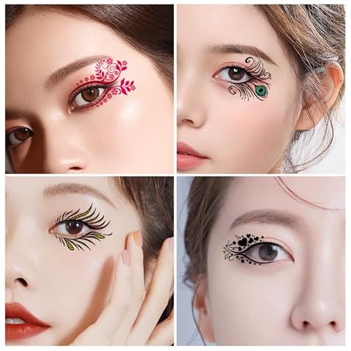 60 Pairs Halloween Christmas Eye Shadow Tattoo Sticker Eyeliner Temporary Tattoos Transfer Eyeshadow Stickers for Women Eye Makeup Decorations