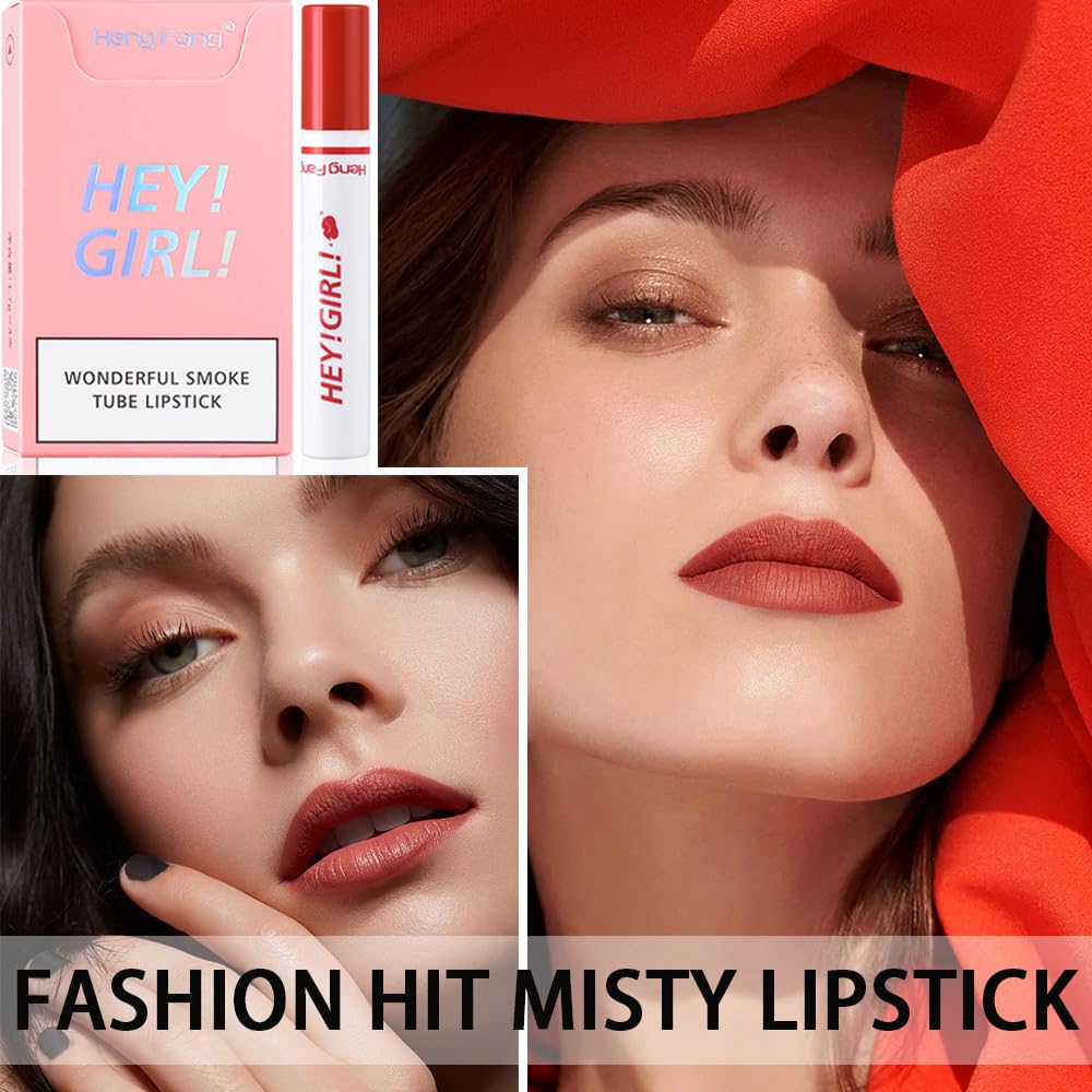 Charm Kiss 4Pcs Matte Cigarette Lipstick Set,Moisturizer Smooth Lip Stick,Tube Cigarette Lipstick,Velvet Long Lasting Waterproof Matte Lipstick Tube Sexy Nude Red Lips Tint Makeup Lipstick