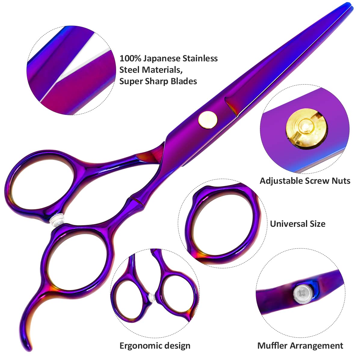 Professional Hair Cutting Scissors Sets Stainless Steel Barber Hairdressing Scissors Multifunctional Salon Thinning Scissors Straight Shears Tools Gifts for Mom Dad Friends (Purple)