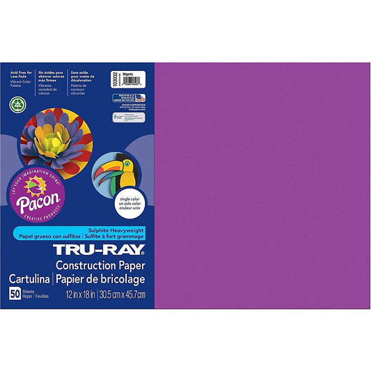 Pacon 103032 Tru-Ray Construction Paper, 76 lbs., 12 x 18, Magenta, 50 Sheets/Pack