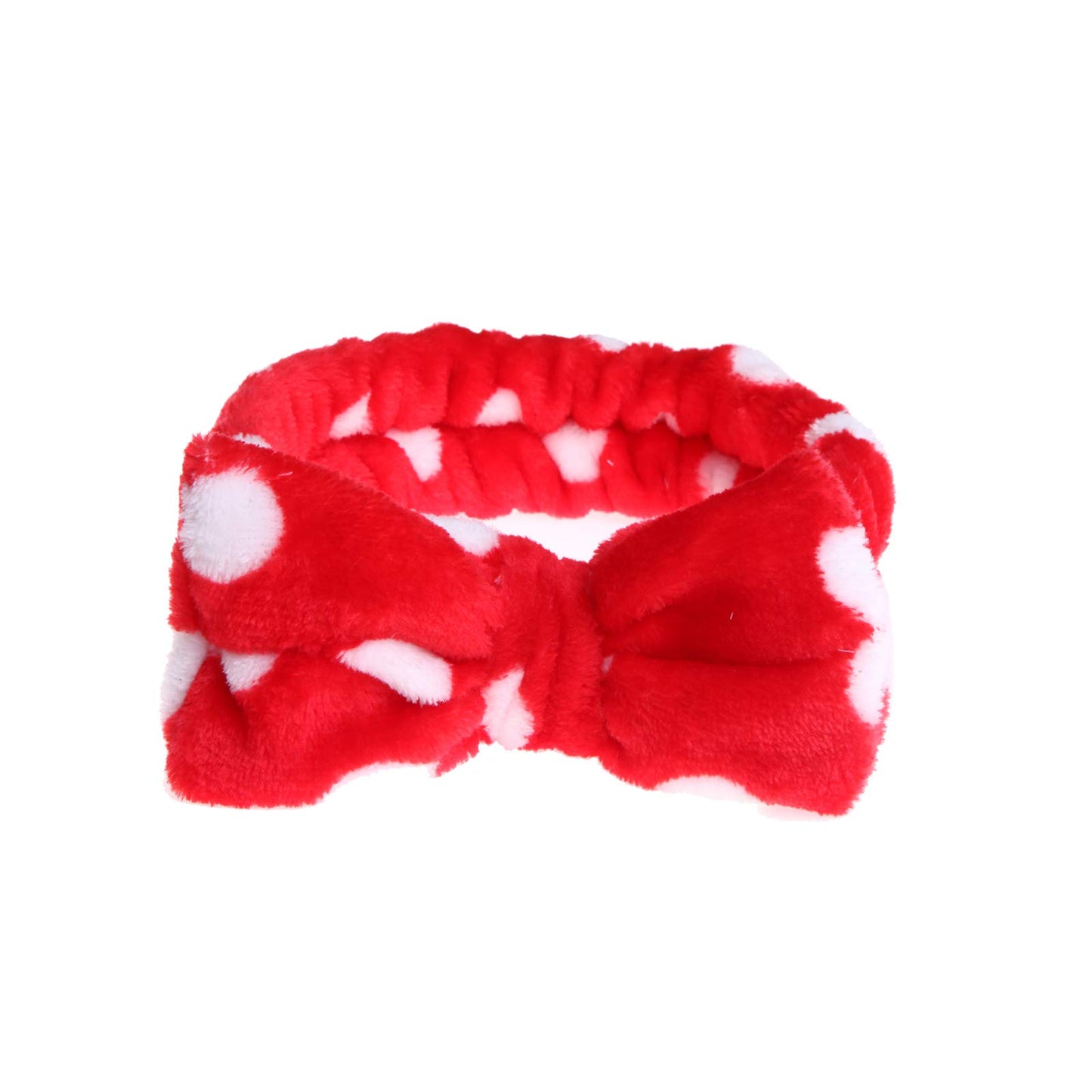 366DAYS Womens Bow Hairband,Coral Fleece Makeup Headband,Elastic Hair Band Hairlace Headband For Washing Face Shower Spa (Red white dot)