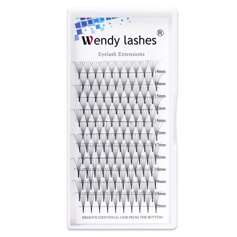 Volume Lash Extensions 10D Premade Fans Eyelash Extensions 0.07mm Thickness C/D Curl Short Stem Premade Volume Eyelash Extensions Pointed Base Fans by WENDY LASHES(10D-0.07-D, 14-20mm Mixed Tray)