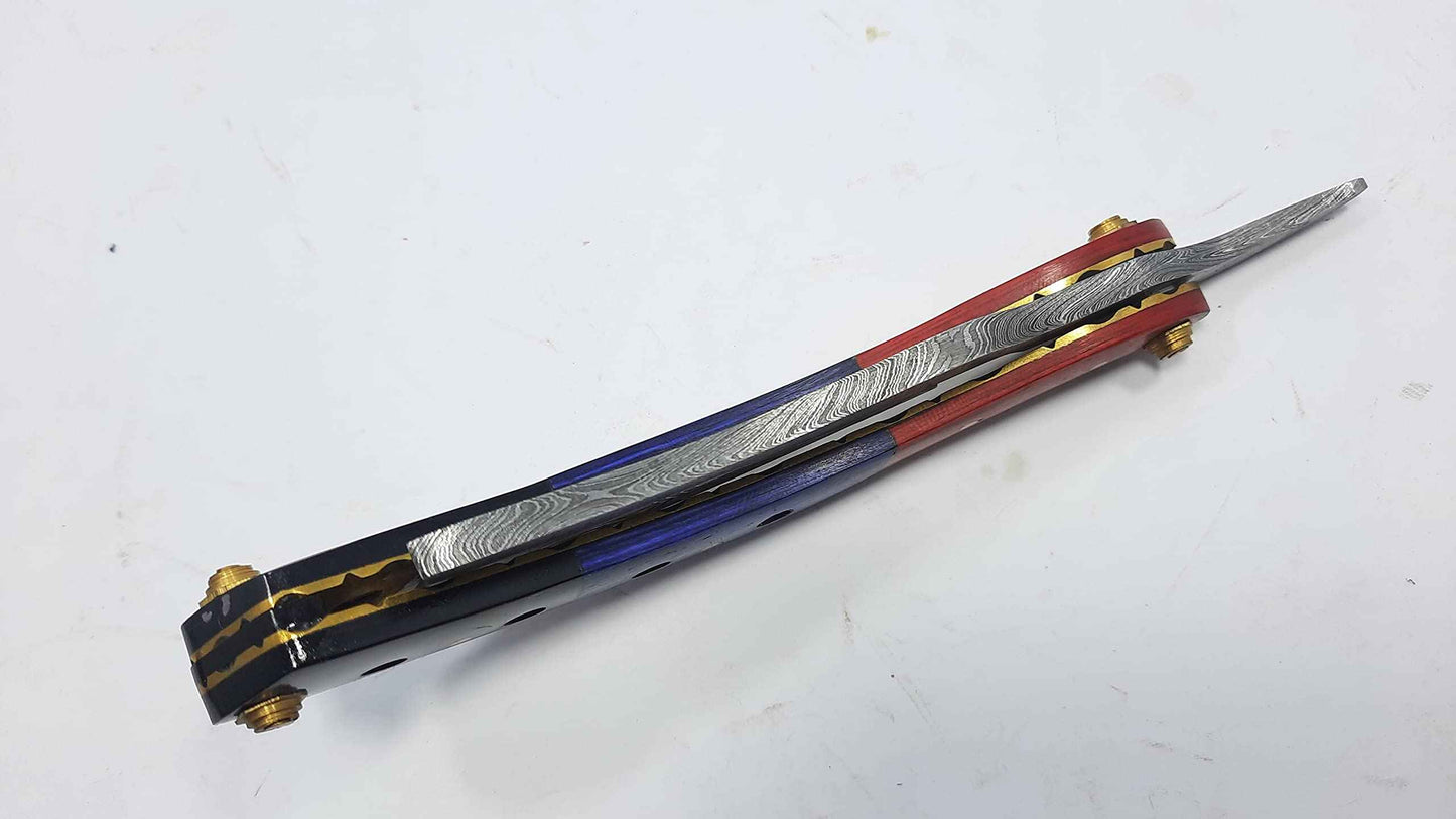 Qureshi Knifes Damascus Steel Straight Razor fixed Blade Color Wood, Buffalo Horn Handle with Leather Sheath Belt Loop. STR-24004