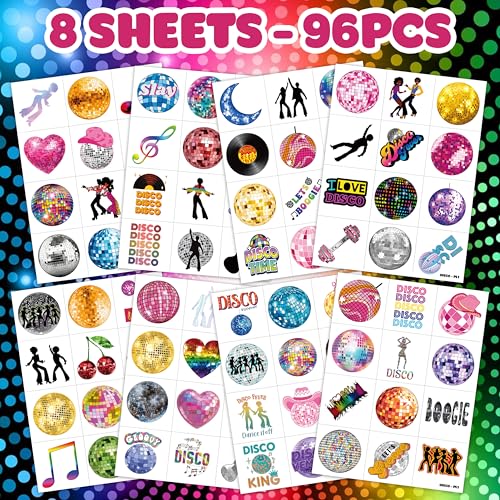 96 PCS 70s Disco Ball Temporary Tattoos - Party Favors