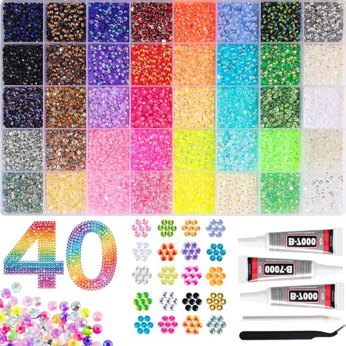 50000Pcs Rhinestones Bedazzler Kit - 3mm 40 Colors + B7000 Glue