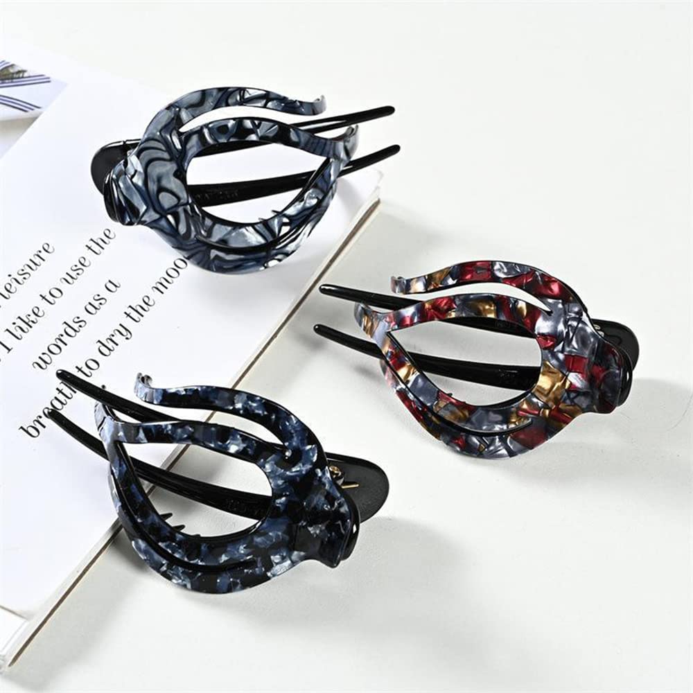 Yusier 2pcs Heart Duckbill Clip French Curved Flat Hair Clip Non-Slip Barrettes for Thick Hair Bun Hair Clip Unique Hair Accessories for Women (Rock Texture)