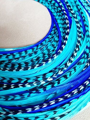 5 Feathers In Total 7"-10" in Length Ocean Blue Feathers Bonded At the Tip for Hair Extension Salon Quality Feathers