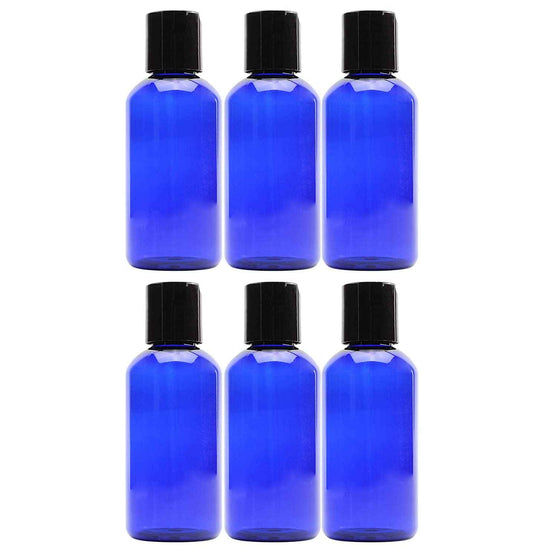 Cornucopia Brands 4oz Empty Cobalt Blue Plastic Squeeze Bottles with Disc Top Flip Cap (Pack of 6) BPA-Free Containers For Shampoo, Lotions, Liquid Body Soap, Creams