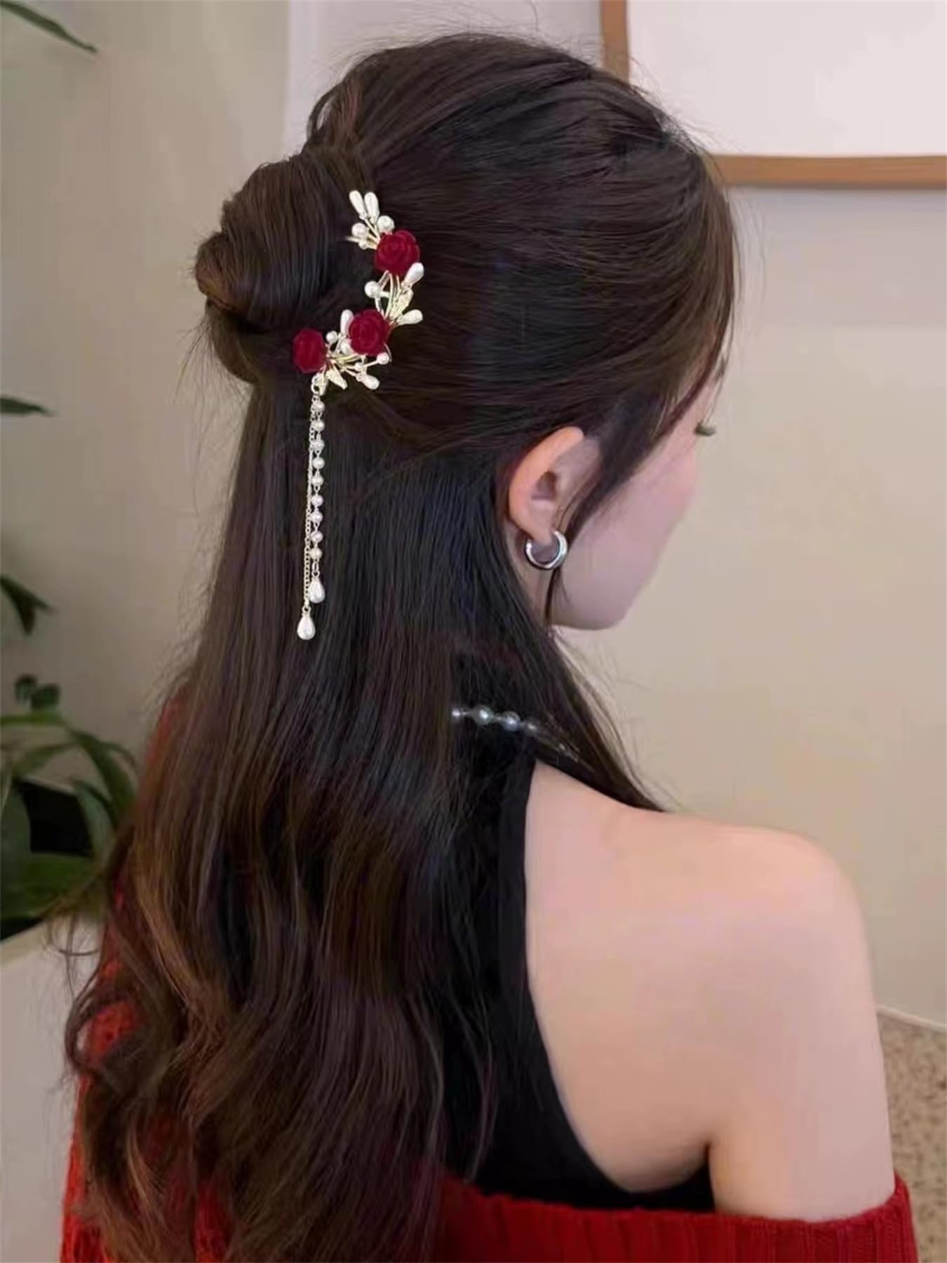 2 Pcs Metal Hairpin Flower Hair Chopsticks Pearl Hair Stick Handmade Classic Hair Pins for Women Girls-043