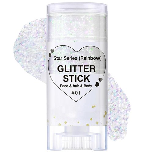 Rainbow Body Glitter,4th of July Outfits for Women Kids Patriotic Accessories,Face Hair Glitter Gel Makeup,USA Flag Holographic Long Lasting Chunky Sequins Glitter Stick,4th of July (Rainbow)