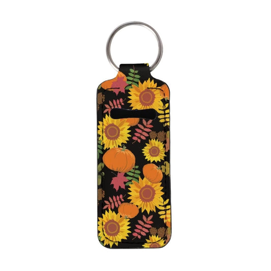 SEANATIVE Women Chapstick Holder Keychain Fall Pumpkin Sunflower Design Lip Balm Pouch with Keyring Thanksgiving Day Present