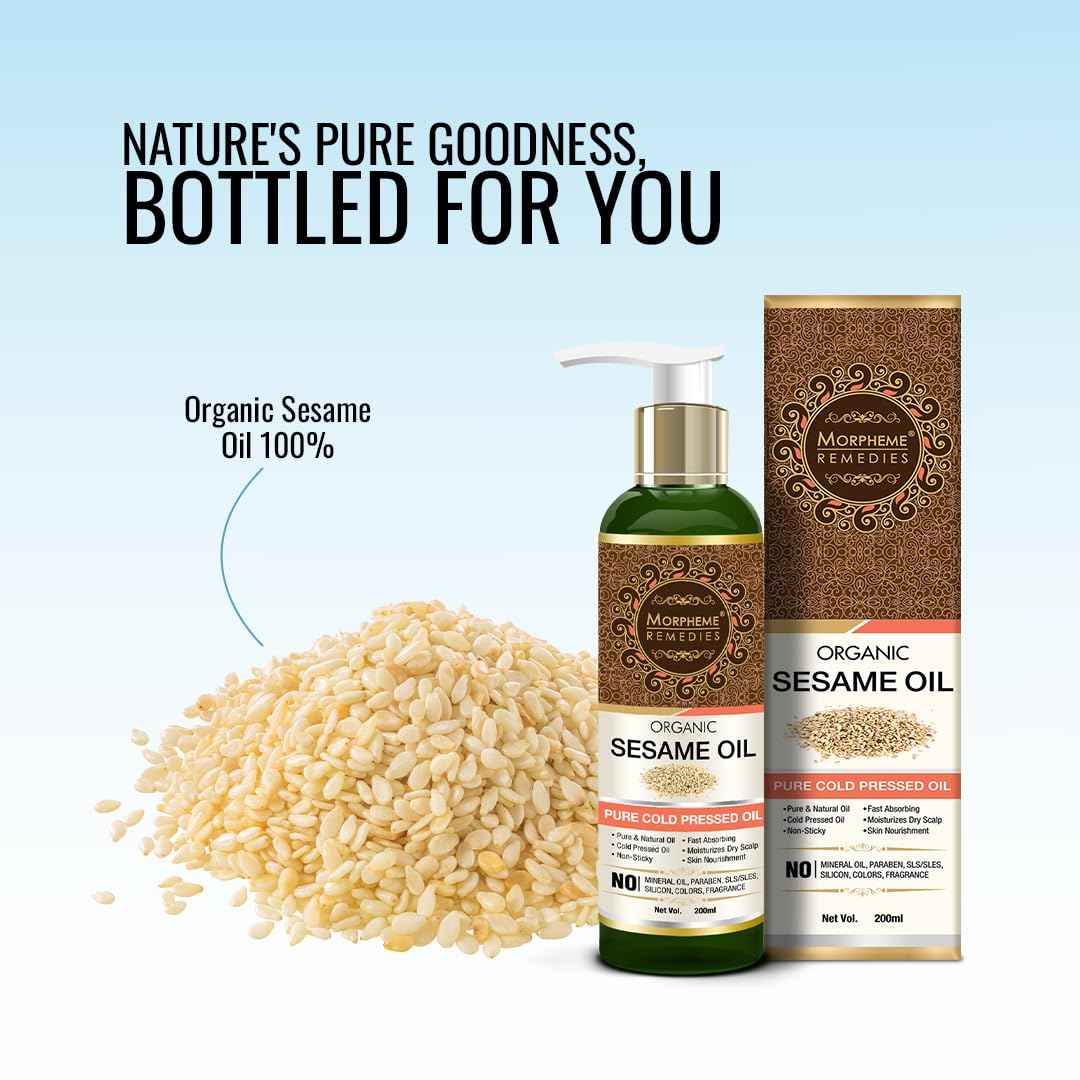 Morpheme Remedies Organic Sesame Pure ColdPressed Oil For Hair, Body, Skin Care, Massage, 200 ml