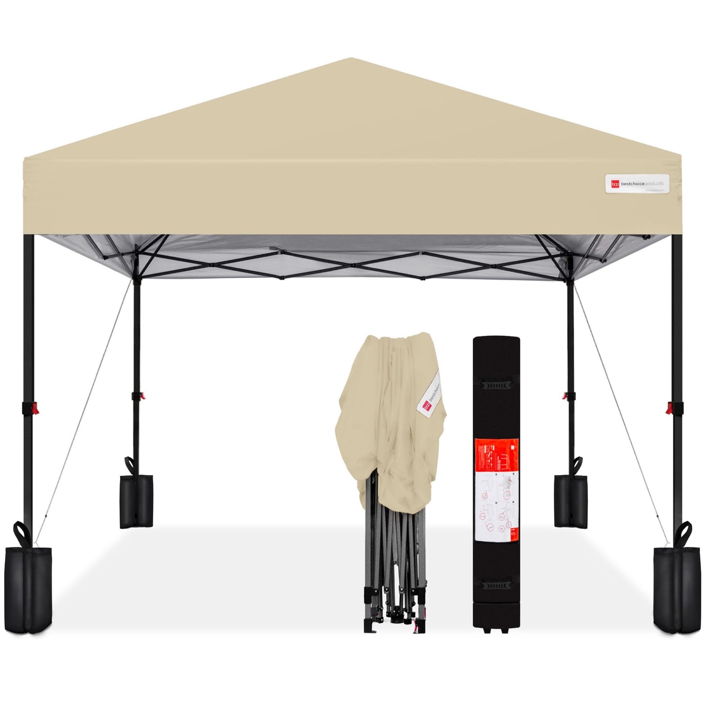 Best Choice Products 8x8ft 1-Person Setup Pop Up Canopy Tent Instant Portable Shelter w/ 1-Button Push, Case, 4 Weight Bags - Sand