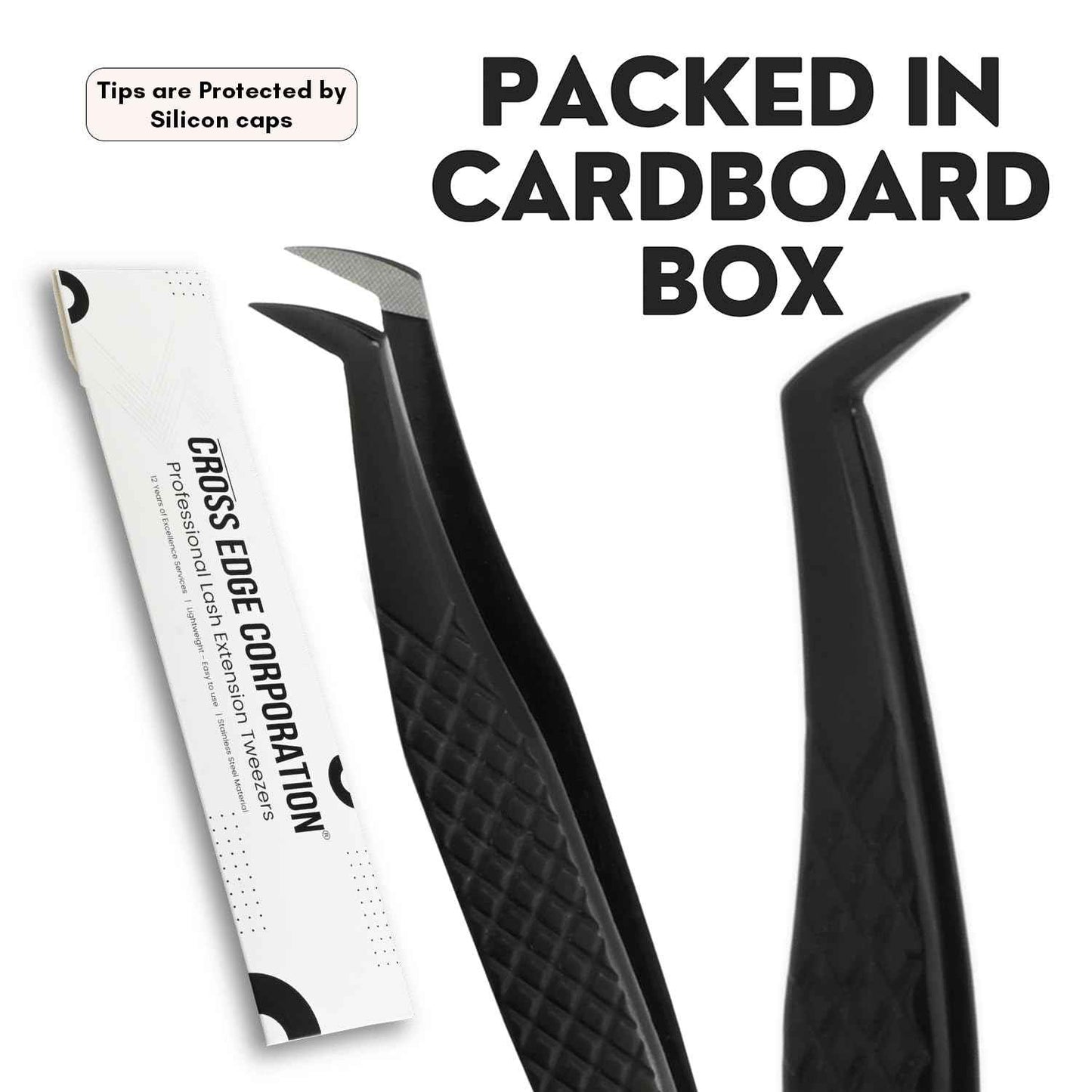 My Lash Tools New Fiber Tip Lash Tweezers for Eyelash Extensions Professional Lash Tech Supplies Must Haves Volume Boot Eyelash Tweezers 12cm Stainless Steel Fan Making Lashing Tweezer (Black)