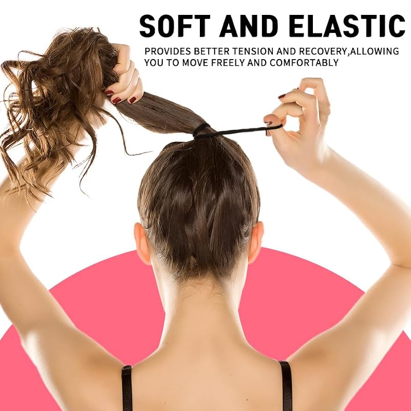 Black Hair Ties for Thick & Curly Hair - 4mm Elastic Bands (120 Pack)