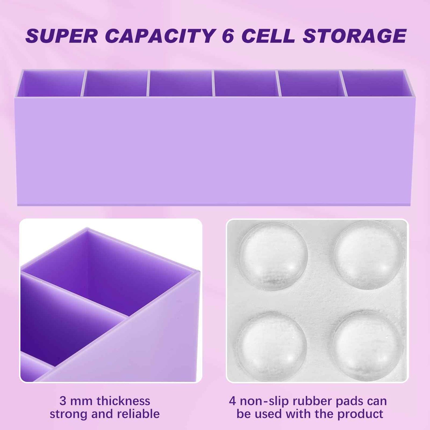 Jetec Acrylic Pen Holder 6 Compartments Makeup Brush Stationery Organizer Pencil Holder for Desk Accessories, Cosmetic Brushes, Dorm, Home, Bathroom, Kitchen, Office Supplies(Purple)