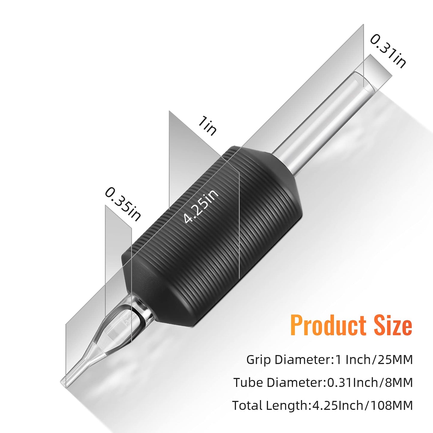 Keilend 5RT Clear Tube Grips 25PCS, 1 Inch Disposable Tube Grip with Black Silicone Grips and Clear Long Tips, 5 Round Tubes for 3RL 4RL 5RL 3RS 4RS 5RS