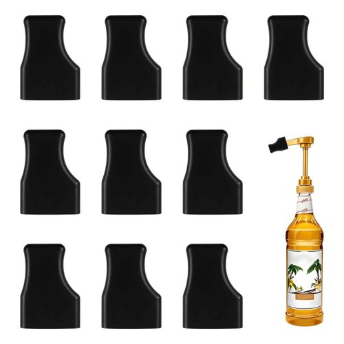 10 Pcs Coffee Syrup Pump Tip Covers, Portable Practical Pourer Cap for Oil Liquor Bottle Reusable Syrup Pump Tip Caps for Keep Sugar Condiments Olive Clean Preserved - Black