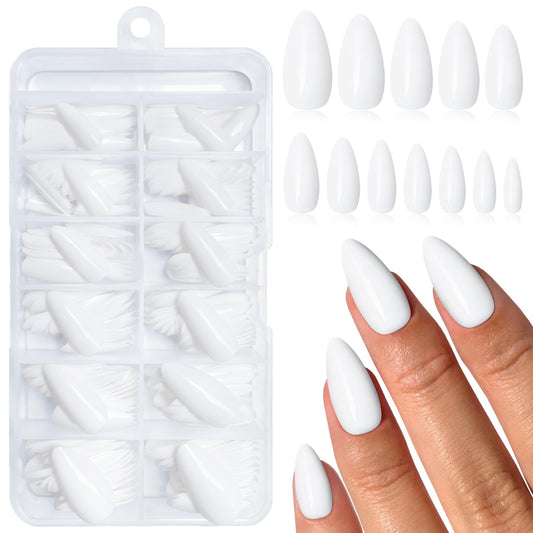 Lifextol 240PC White Almond Press on Nails Medium Fake Nails Press ons, False Acrylic Nails Press on Nails Almond Glue on Nails Artificial Nail Tips Fingernails Stick on Nails with Glue&Adhesive Tabs