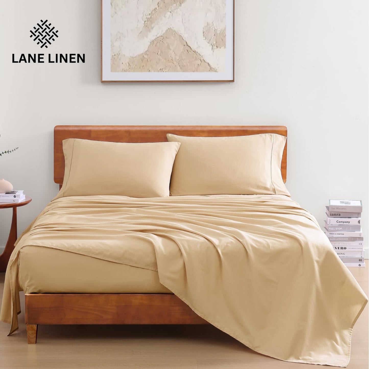 LANE LINEN Twin Size Bed Sheets, 100% Organic Cotton Twin Sheet Set, 3Pc Sheets for Twin Bed, Soft Cooling Twin Bed Sheets Boys, Hotel Style Sheets & Pillowcases Set, Deep Pocket Sheets - Linen