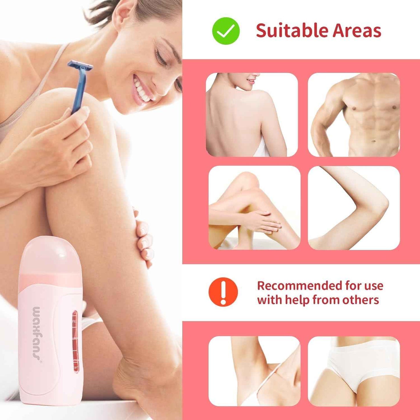 Wax Roller Kit- Easy Use Roll on Wax Kit with 4-6 Weeks Smooth Skin,Hair Remover for Larger Areas of the Body, Beginner-Friendly,with 50 Pcs Strips and 2 wax roller (Honey-2)