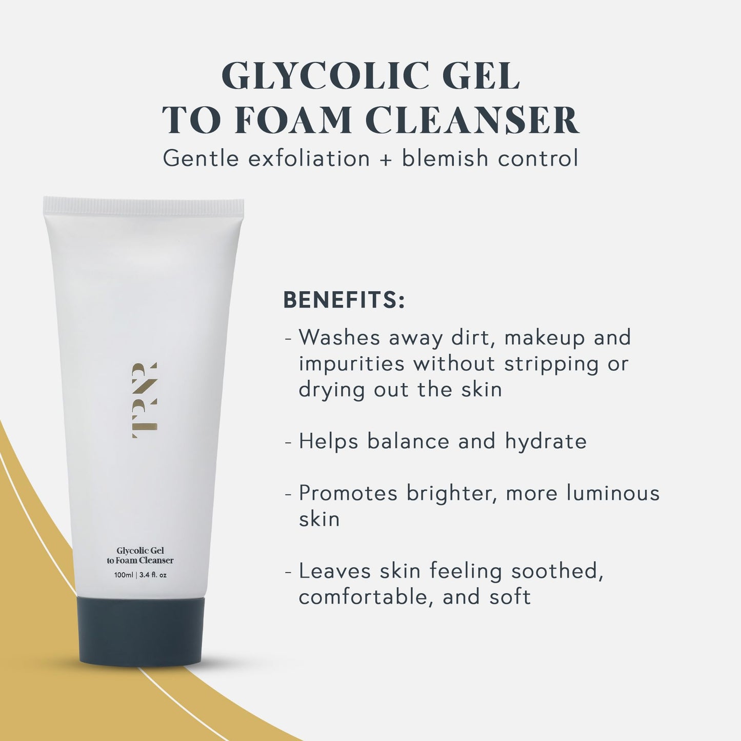 Glycolic Gel To Foam Facial Cleanser (100ml/3.4oz) | Foaming Face Wash| Natural, Plant-Based & Science-First Skincare Routine for Men & Women