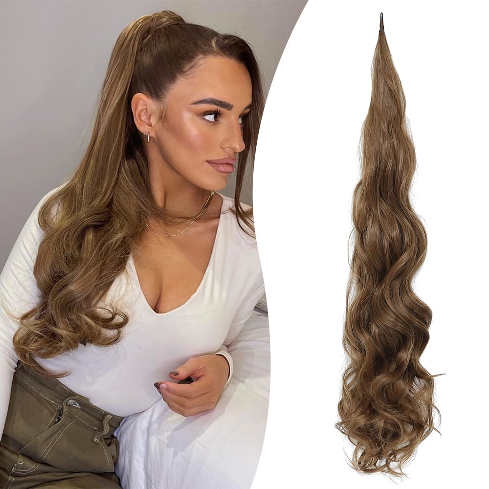 DORILA Ponytail Extension Flexible Wrap Around Ponytail Hair Extensions 32 Inch Long Curly Pony Tails Hair Extensions Wavy Hair Ponytails Hairpieces For Women Daily Use (12#)