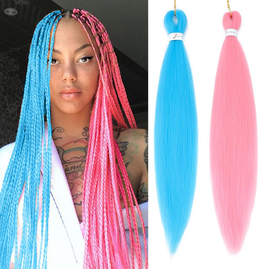 Betufllo Pink/Light Blue# Braiding Hair 2 Packs - 26 Inch Braiding Hair Professional Synthetic Prestretched Crochet Braids Hair Extension Itch Free Hot Water Setting Yaki Texture(Pink/Light Blue#)