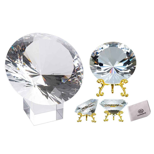 LONGWIN Bundle of 1pc 80mm Crystal Diamond with Metal Base and 1pc 120mm Crystal Diamond with Crystal Base Backgrand for Nail Pictures