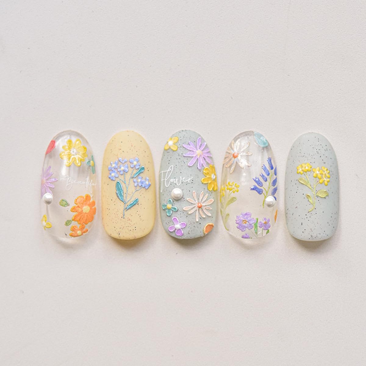 Flower Nail Art Stickers Decals Spring Small Flower Nail Stickers Colorful Sparkling 5D Embossed Nail Decals Self-Adhesive Nail Art Supplies Glass Fragment Floral Nail Adhesive Sliders for Women Girls