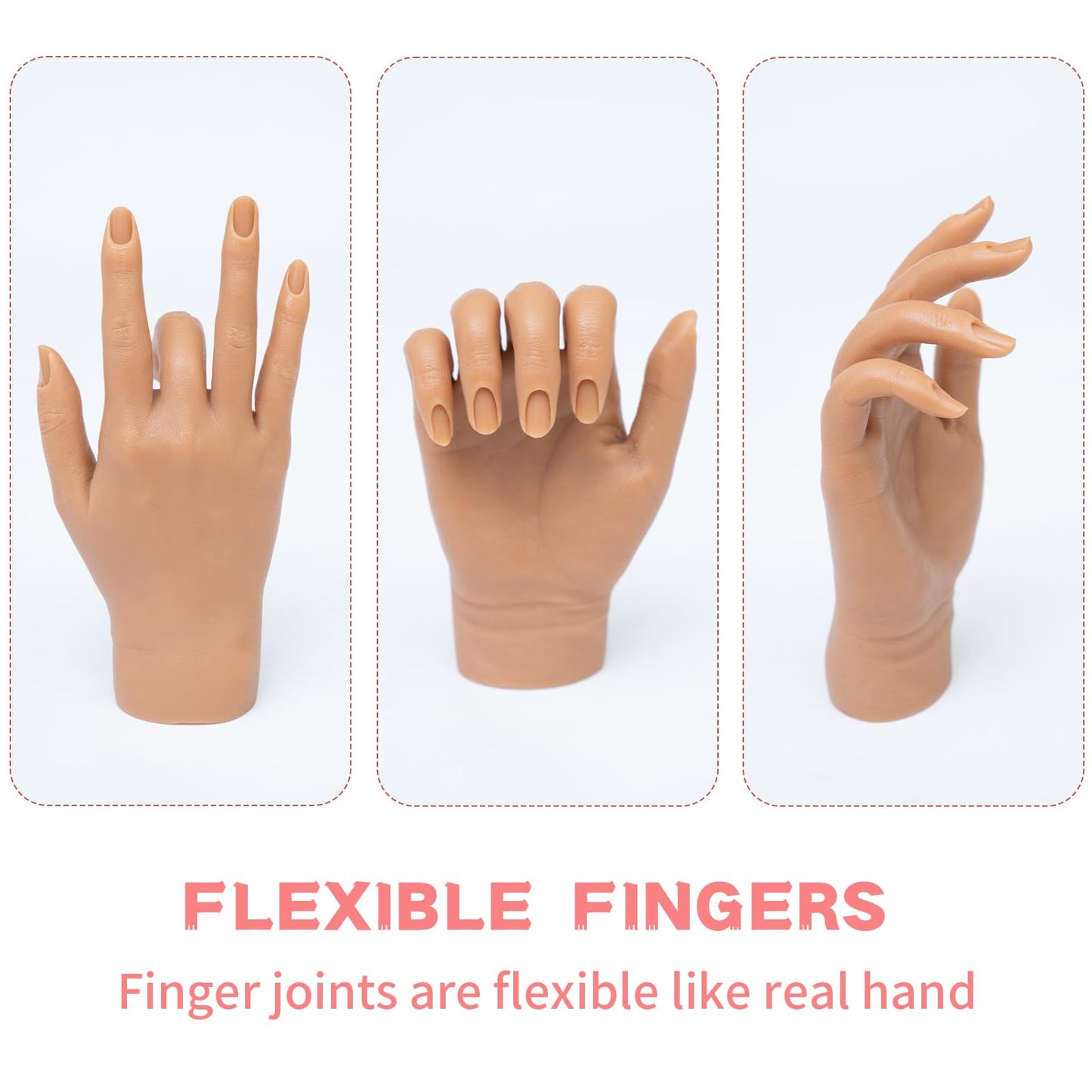 Veikmv Nail Silicone Practice Hand For Acrylic Nails Training Fake Hand Nail Art Practice Hand Tattooed Tools Nail Jewelry Showcase Supplies Manicure Beginners suits