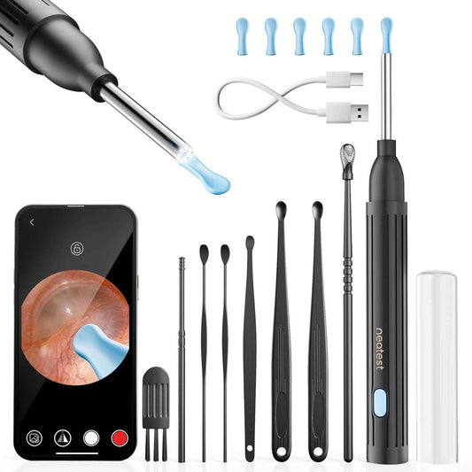 NEATEST Ear Wax Removal Tool with Camera - Ear Cleaner with 1296P HD Otoscope 6 LED Lights 8 Different Earwax Removal Kit Wireless Visual Ear Cleaning Tool for iPhone & Android Phones