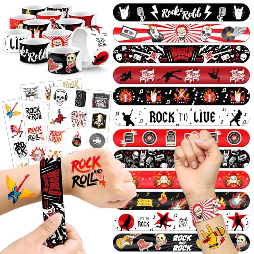 Rock and Roll Party Favors Set - 36 Tattoos & 24 Slap Bracelets