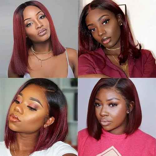 Burgundy Bob Wig Human Hair Closure Wigs Human Hair Wear and Go Glueless Wig 14 Inch HD Lace Closure Short Wig Human Hair 180% Density 18A Grade Triple Lifespan than Regular Virgin Hair Colored #1B99J