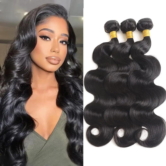 huarisi Weave Bundles Human Hair 10A Human Hair Bundles Body Wave 3 Bundles Human Hair 22 24 26 Inch 100% Unprocessed Virgin Human Hair Bundles Natural Black